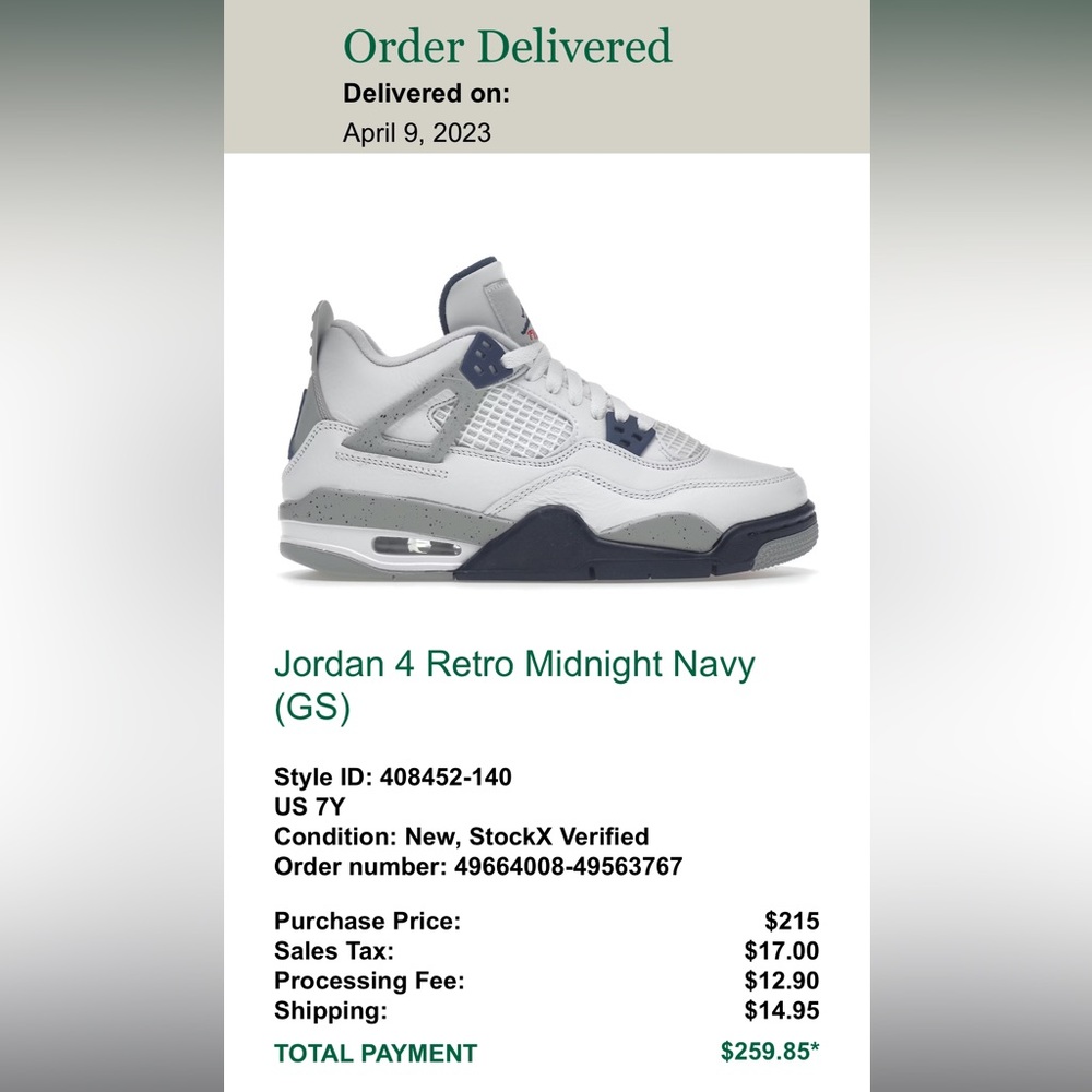 Jordan 4 retro midnight navy. Youth size 7.